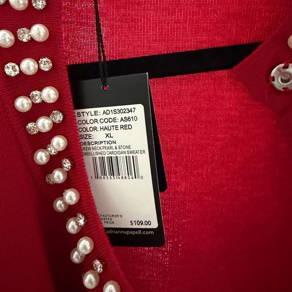 Adrianna Papell Haute Red Cardigan with Pearl Details - Picture 2 of 4